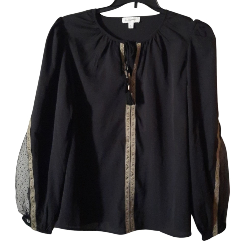Calligraphie Black Blouse Large NWT